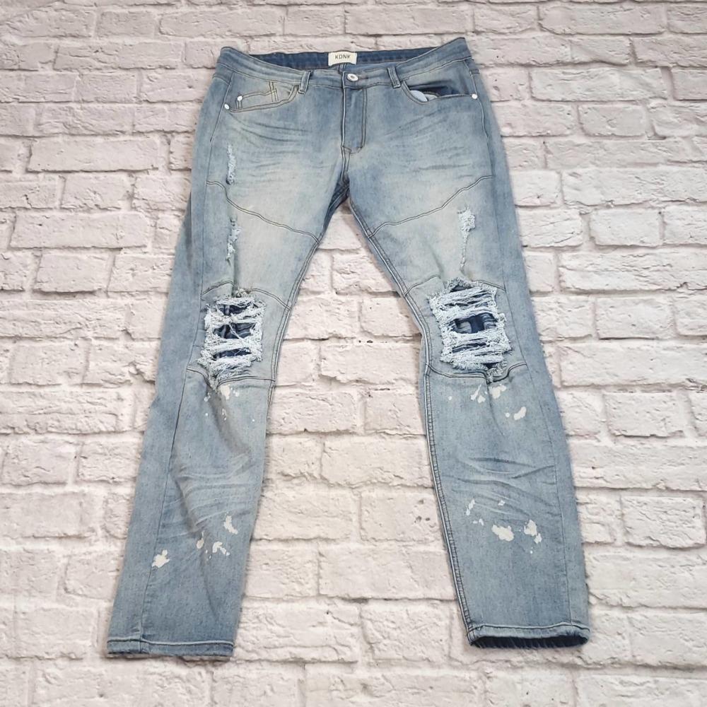 KDNK men's Distressed Moto Jeans size 34L